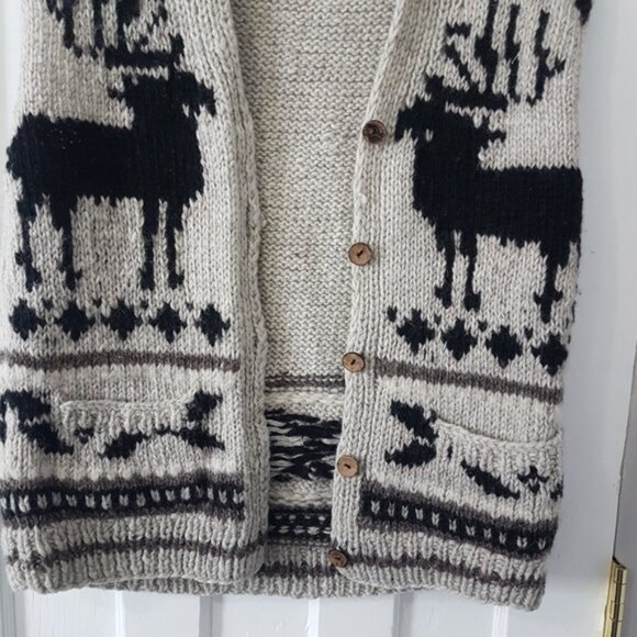 Boho Cowichan Cardigan Button Front Knit Wool Sweater Vest - Picture 3 of 15